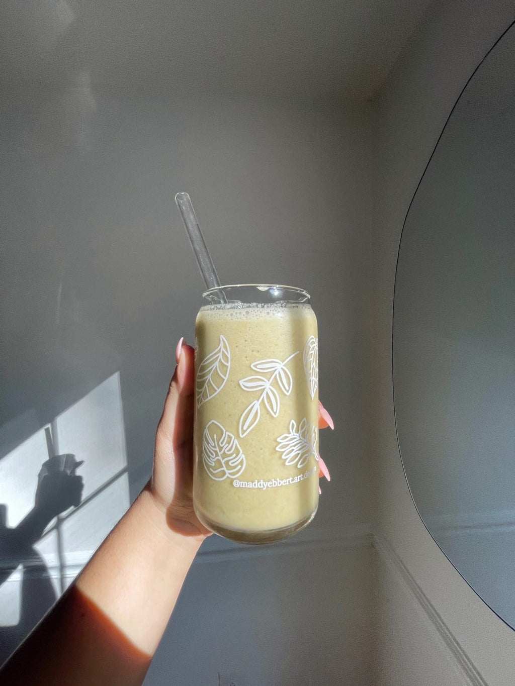 16 oz. "Plant" Beer Glasses with glass straw and lid