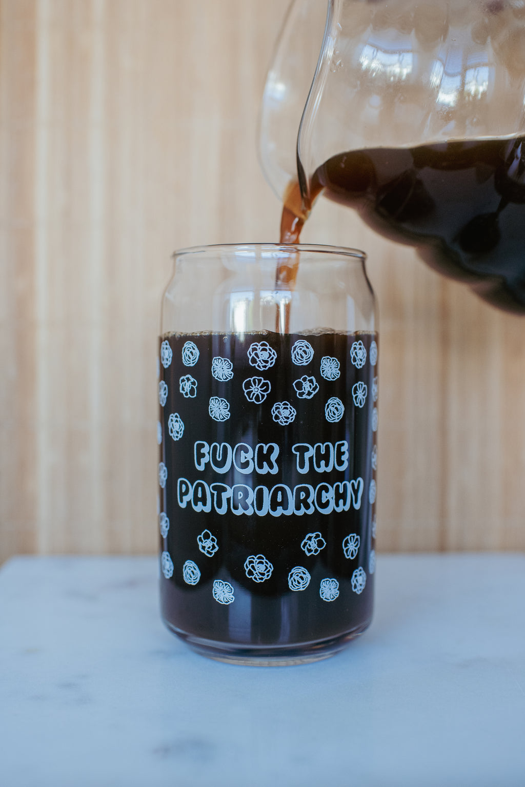 16 oz. "Fuck the Patriarchy" Beer Glass with Glass Straw and Lid